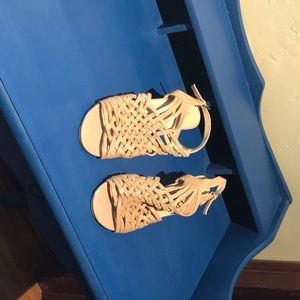 Woven leather heeled sandals. So cute! Comfy.